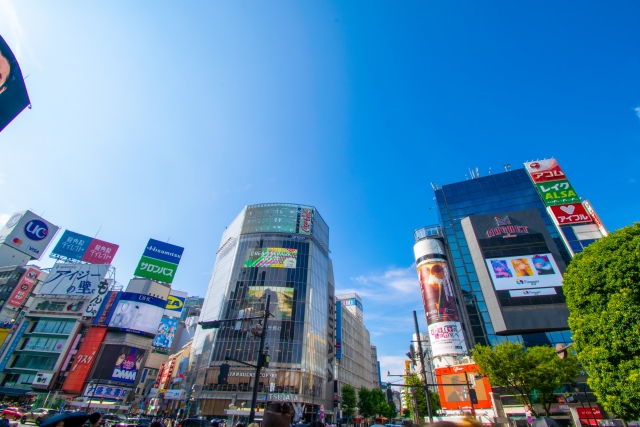 様々な看板が並ぶ都内の景色